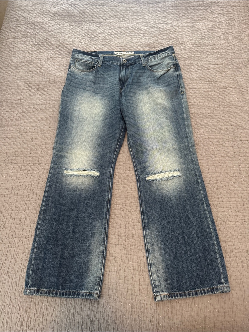 Express Jeans Kingston Classic Fit Straight Leg Ripped Jeans